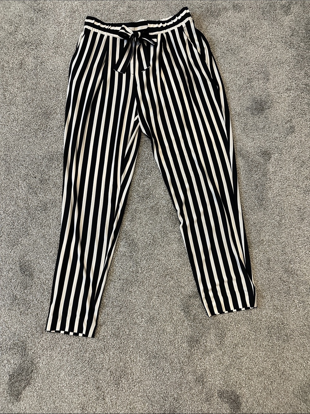 Express Black and White Vertical Stripe Men’s Drawstring Pants
